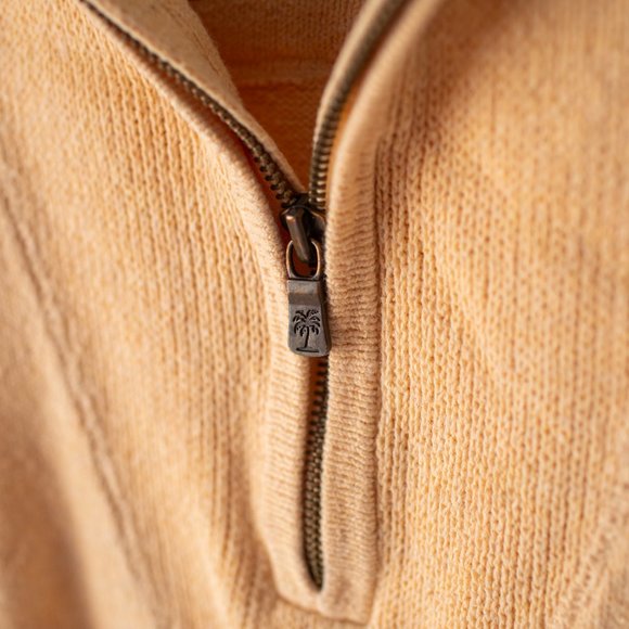 Tommy Bahama Yellow 1/4 Zip Long Sleeve Cotton Sweater Large - Picture 5 of 8